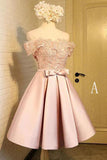 Off the Shoulder Short Prom Dress,A Line Appliques Bow-knot Homecoming Dress HZ0527