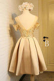Off the Shoulder Short Prom Dress,A Line Appliques Bow-knot Homecoming Dress HZ0527