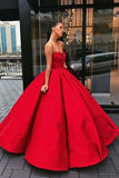 Charming Red Sweetheart Strapless Satin Ball Gown Prom Dresses HZ0527