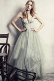 Modest Gray A-line Sweetheart Floor-length Sleeveless Tulle Prom Dress HZ0527