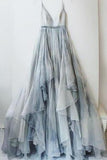 Sexy A Line Straps Gray Prom Dresses,Custom Long Evening Dress HZ0527