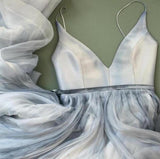 Sexy A Line Straps Gray Prom Dresses,Custom Long Evening Dress HZ0527