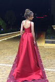 Red A-Line Long Prom Dress,Simple Satin Evening Dress HZ0527