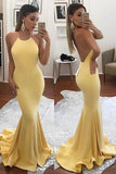 Fashion Halter Yellow Mermaid Sexy Backless Long Prom Dresses,Formal Evening Dresses HZ0527