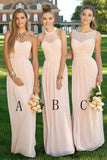 Simple Chiffon Blush Pink A Line Floor-Length Cheap Bridesmaid Dresses HZ0527