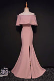 Elegant Trumpet Mermaid Off-the-shoulder Floor Length Pink Prom Dress With Slit HZ0527