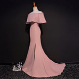 Elegant Trumpet Mermaid Off-the-shoulder Floor Length Pink Prom Dress With Slit HZ0527