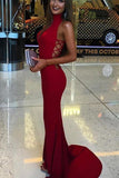 High Neck Red Mermaid Prom Dress,Long Sexy Evening Party Gown HZ0527