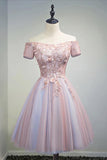 Off the Shoulder A Line Lace Appliques Short Sleeves Homecoming Dresses HZ0527