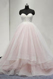 Sweetheart Lace Up Back Charming Affordable Long Pearl Pink Prom Dresses Ball Gown HZ0527