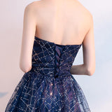 Navy Blue A Line Strapless Sequined Short Homecoming Dresses HZ0527
