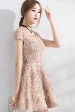 Beautiful A Line Short Sleeves Mini Lace Homecoming Dresses HZ0527