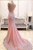 Luxury Mermaid Backless Pink Fashion Prom Dress,Sexy Party Dress,Formal Evening Dress HZ0527