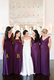Simple Cheap Plum Long A Line Chiffon Bridesmaid Dresses HZ0527