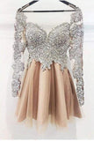 A Line Long Sleeves Homecoming Dress, Cheap Short Prom Dresses HZ0527