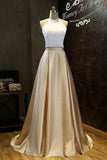 Simple Two-Piece Gold Halter Long Prom Evening Dress With White Top HZ0527