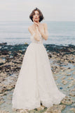 Ivory Long Lace Spaghetti Straps Sweep/Brush Train Beach Wedding Dress Bridal Gown HZ0527