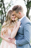 Blush Pink Long Tulle Appliques Wedding Dress With Cathedral Train,Prom Dresses HZ0527