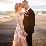 Lace A-line Long Sleeves Tulle Simple Cheap Long Wedding Dresses,Prom Dress HZ0527