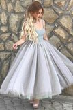 Simple A-Line Spaghetti Straps Prom Dress,Gray Tulle Short Homecoming Dress HZ0527