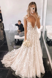 Promfast Stylish V Neck Tulle Cap Sleeves Appliques Long Prom Dress HZ0527