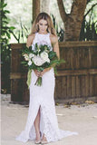 2025 Open Back Sleeveless Lace Beach Wedding Dress,White Bridals Dress HZ0527