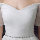 Simple Tulle Off Shoulder Floor-Length Short Sleeves A-line Lace Up Back Wedding Dress HZ0527