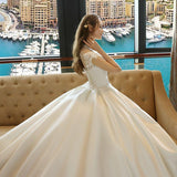 Ivory High Neck Ball Gown Lace Applique Cheap Wedding Dresses HZ0527