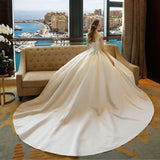 Ivory High Neck Ball Gown Lace Applique Cheap Wedding Dresses HZ0527