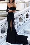 Black Off the Shoulder Sexy Prom Dresses,Long Front Slit Mermaid Evening Gown HZ0527