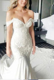 Mermaid Off-the-Shoulder Lace Long Cheap Count Train Backless Plus Size Wedding Dress HZ0527