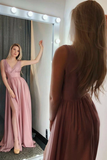Promfast A-Line V-Neck Sleeves Pink Satin Prom/Evening Dress With Split HZ0527