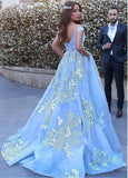 Wonderful Ball Gown Appliques Prom Dresses,Formal Blue Evening Dresses,Quinceanera Dresses HZ0527