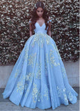 Wonderful Ball Gown Appliques Prom Dresses,Formal Blue Evening Dresses,Quinceanera Dresses HZ0527