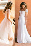 Cheap Sweetheart Beading Cap Sleeves Chiffon A-Line Pleats Wedding Dress HZ0527
