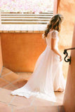 Cheap Sweetheart Beading Cap Sleeves Chiffon A-Line Pleats Wedding Dress HZ0527