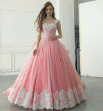 Pink Ball Gown Appliqued A Line Long Prom Dress,Pretty Quinceanera Dress HZ0527