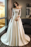 Modest 3/4 Sleeve Off the Shoulder A Line Lace Wedding Dress HZ0527