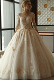 3/4 Sleeve Lace Appliques Tulle Ball Gown Plus Size Wedding Dress HZ0527