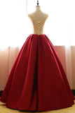 Red Quinceanera Dresses,Floral Satin Aline long Applique Ball Gown Prom Dress HZ0527