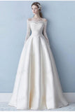 Elegant Off the Shoulder Long Sleeve Satin A Line Lace Plus Size Wedding Dress HZ0527