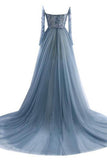 Elegant tulle lace long sleeves off-shoulder long prom dresses,evening dresses HZ0527