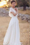 Charming A-Line Ivory V-Neck Chiffon Wedding Dresses,Cheap Bridal Dress HZ0527