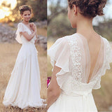 Charming A-Line Ivory V-Neck Chiffon Wedding Dresses,Cheap Bridal Dress HZ0527