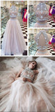 Two Piece A line Tulle Beading Pretty High Neck Prom Dresses,2 pieces Evening Dresses HZ0527