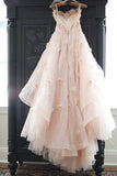 Vintage Strapless Sweetheart A Line Flower Tulle Pearl Pink Wedding Dress HZ0527