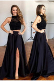 Two Pieces Black Long Sexy Split Prom Dress, Formal Graduation Party Dresses HZ0527