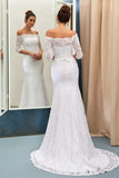 Elegant White Off-The-Shoulder 3/4-Length Sleeves Lace Mermaid Wedding Dress HZ0527