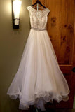 White Bateau Neck A-line Beading Organza Long Wedding Dress HZ0527
