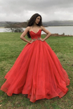 Promfast Red Sweetheart Ball Gown Tulle Simple Prom Dresses Evening Dress HZ0527